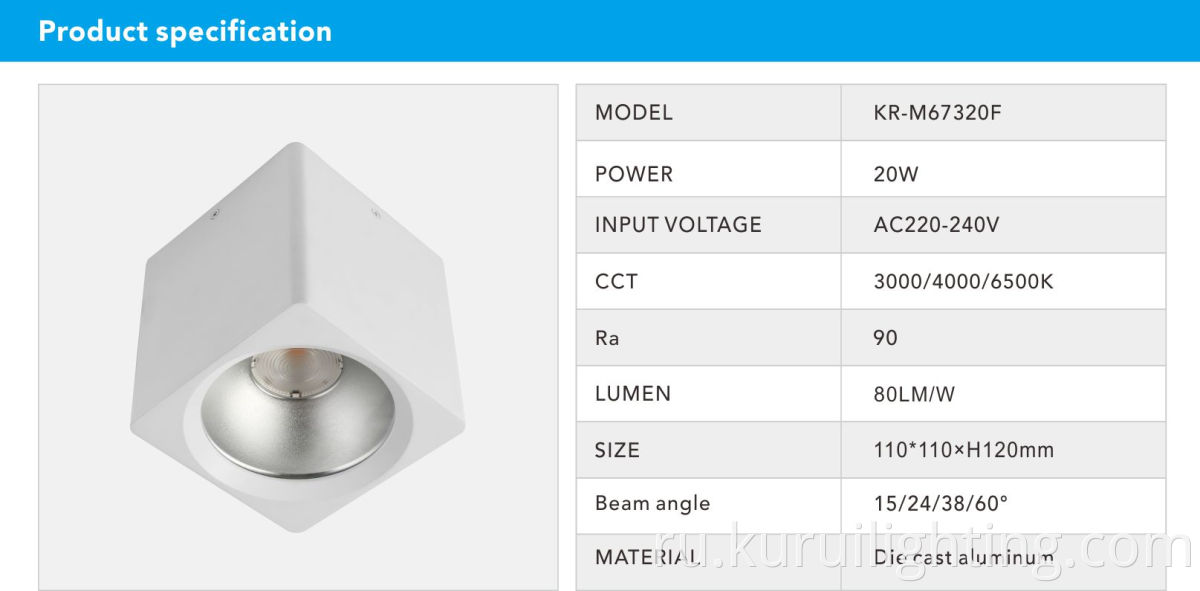 20w Die-cast Aluminum Surface Mounted Downlight